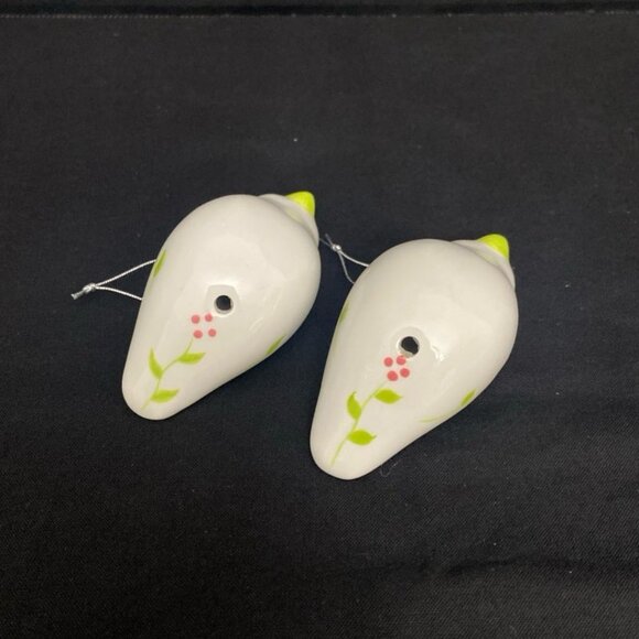 Ceramic Bird Ornaments Set of 2 White Green Pink - Picture 6 of 6
